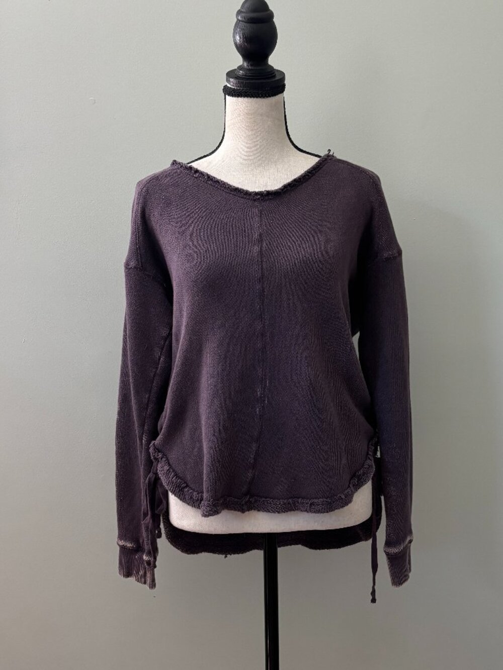 Free People Plum Raw-Edge Side-Tie Pullover — Size XS Like New